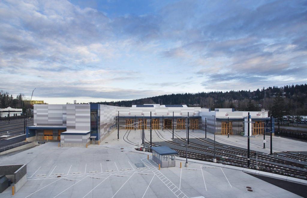 Aerial of the Maintenance Facility at the Sound Transit Operations and Maintenance Facility East